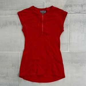 Athleta Red Zip Short Sleeve Performance Tee